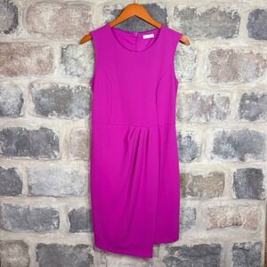 Lascana Women's Magenta Pink Sleeveless Faux Wrap Sheath Dress Size 6 Barbiecore
